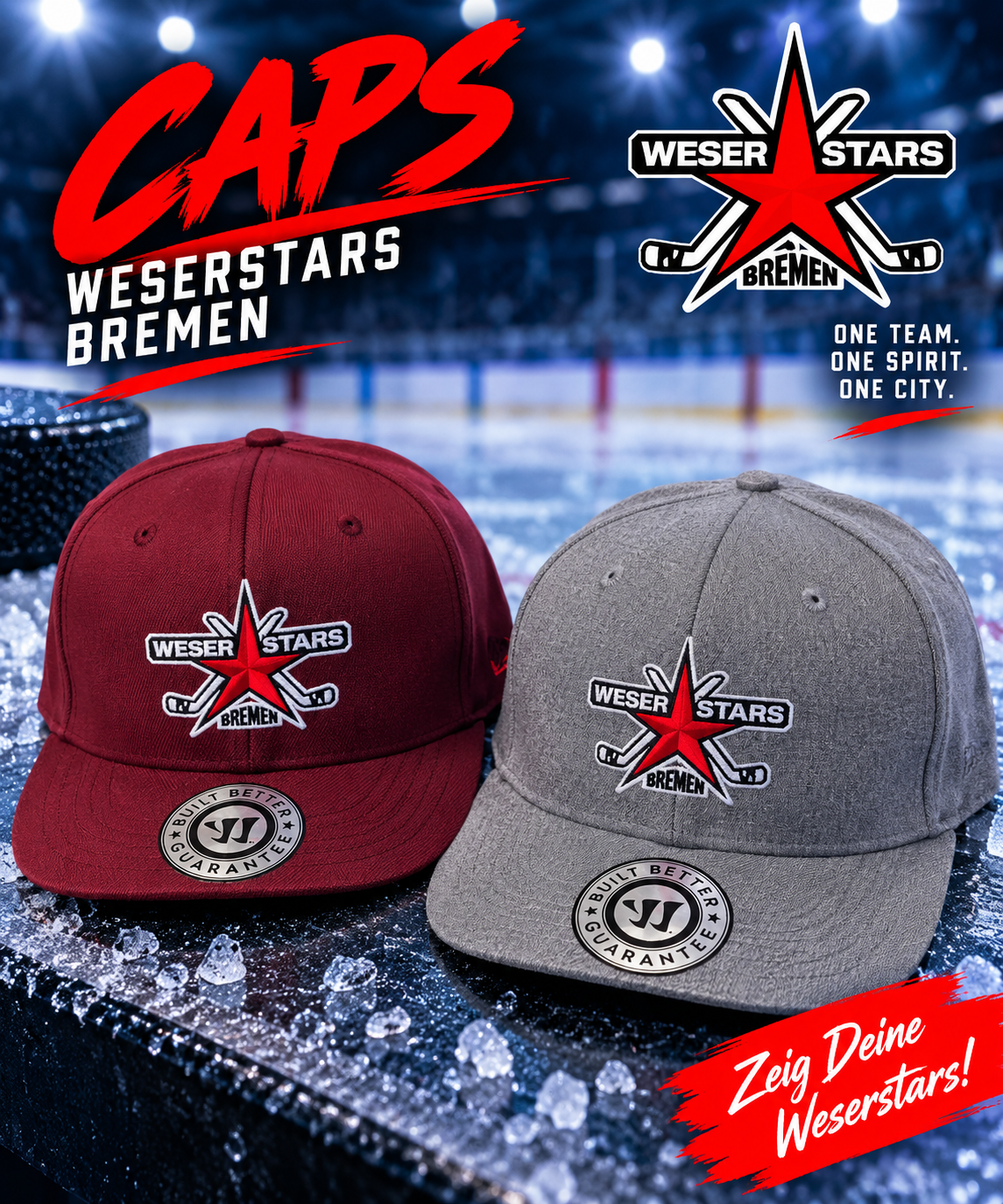 Weserstars Bremen Caps rot und Grau